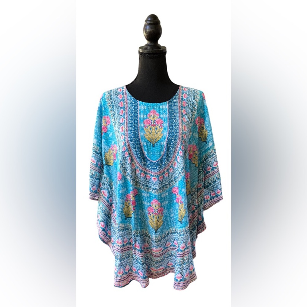Tolani Collection: Turquoise Floral Narissa Modal Dolman Sleeve Boho Blouse